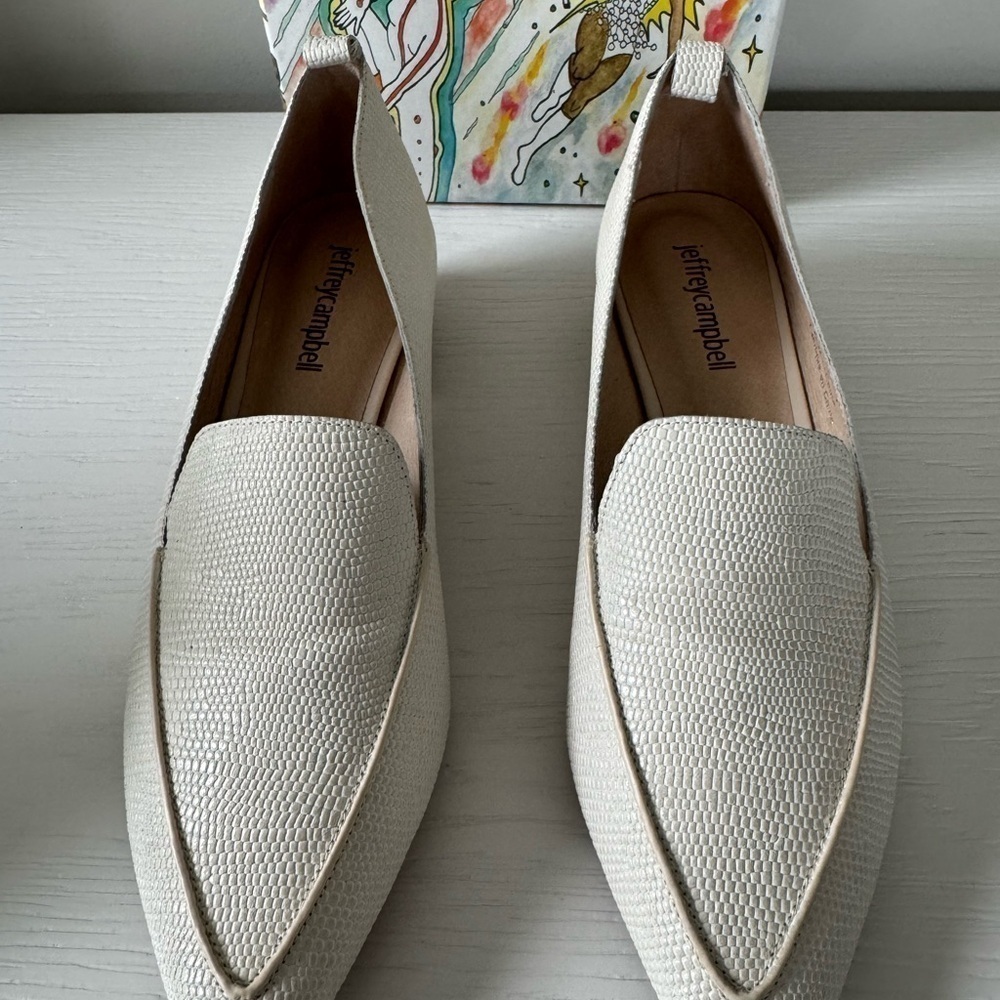 ❤️❤️Jeffry Campbell Chic Cream Loafers with Wooden Heel - Picture 4 of 6